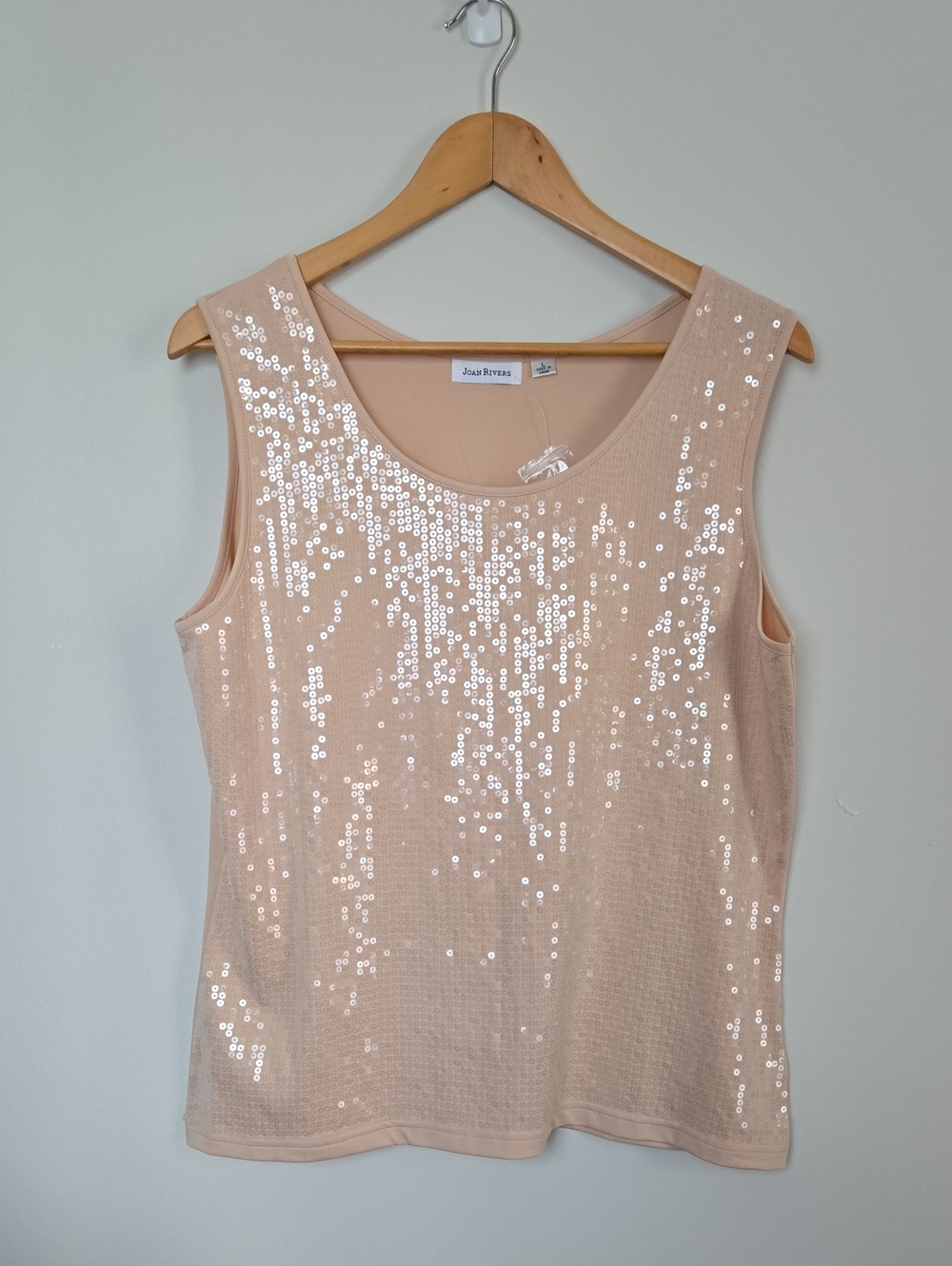 Joan Rivers Beige Sequin Scoop Neck Tank